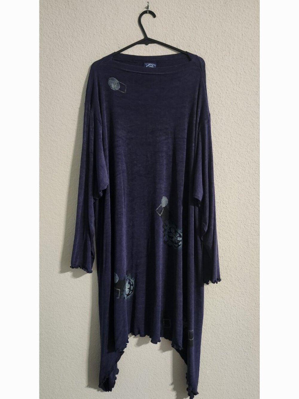 Blue Fish Vintage Lagenlook Hand-Painted Long-sleeve Navy Dress One Size